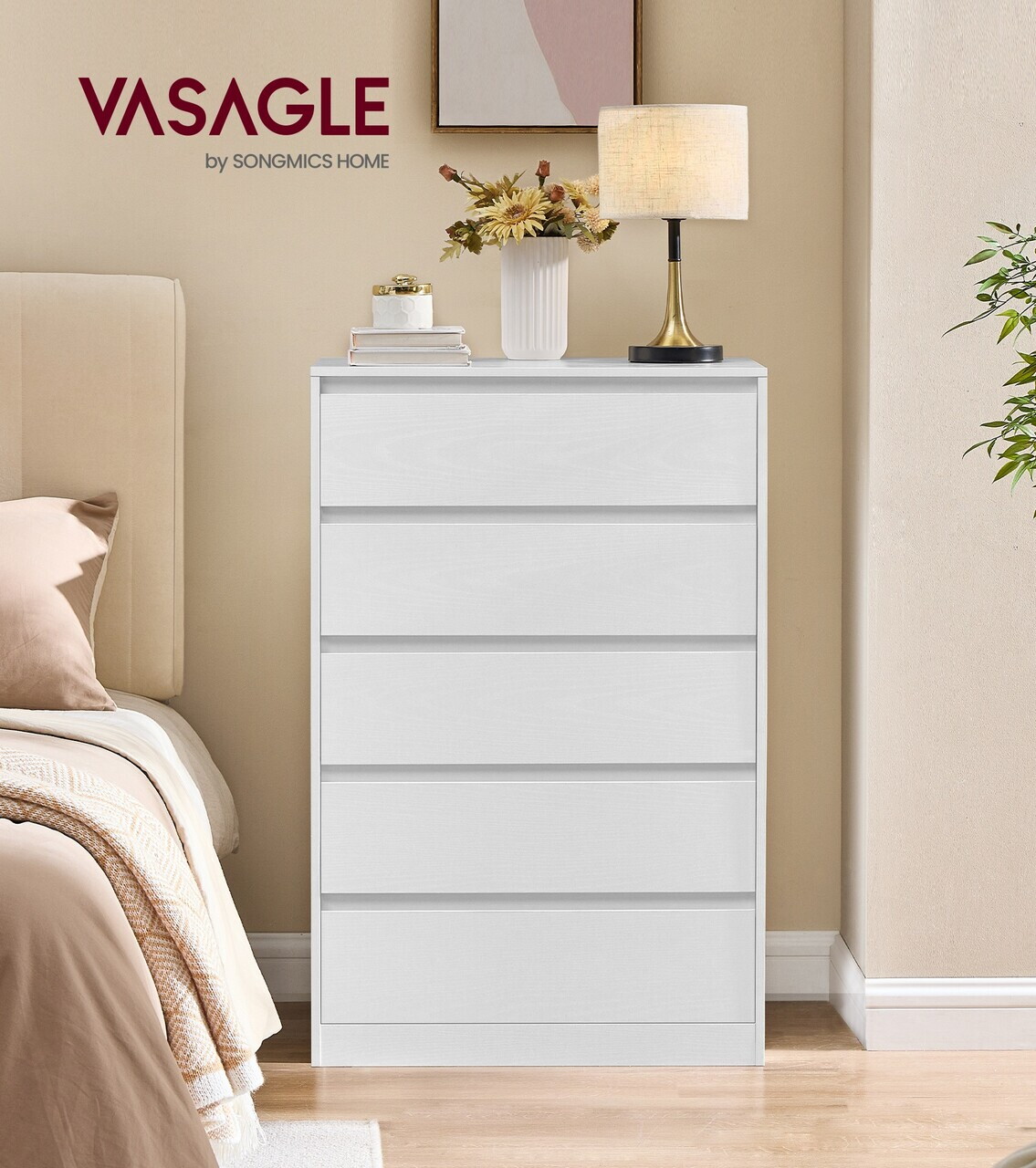 Comoda cu 5 sertare Kailyn, Songmics, 60x40x97.4 cm, PAL/MDF, alb - imagine 7